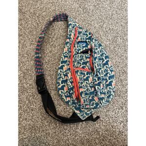 Kavu Rope Sling Bag Cozy Critters, Blue & Pink, Horse Deer Fox Bear Bird